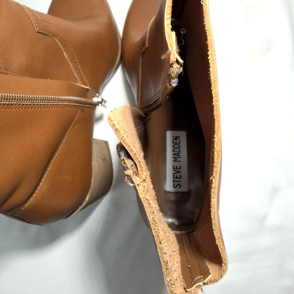 Steve Madden Cate Cognac Brown Leather Pointed Toe Block Heel Ankle Boots Sz 8.5 - Picture 7 of 8